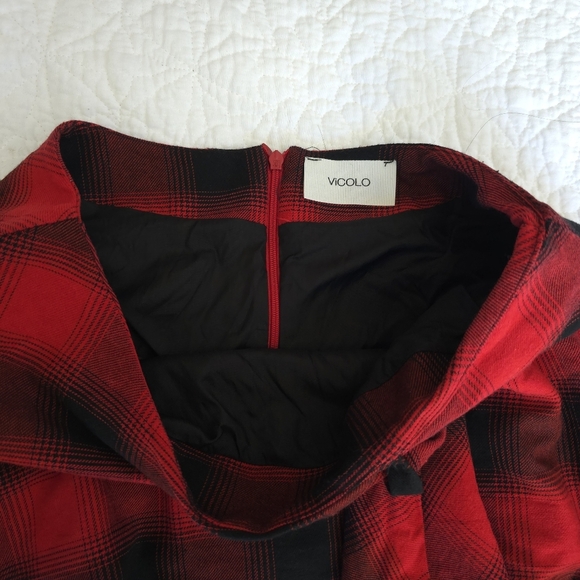Vicolo Italian Buffalo Plaid Circle A-Line Skirt - Red Buffalo Plaid - Picture 3 of 11